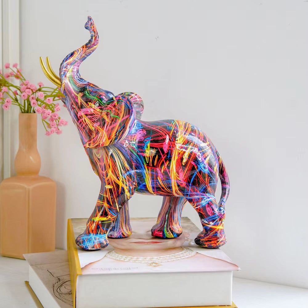 Nordisk Kunst – Farverig Graffiti Elefant Figur