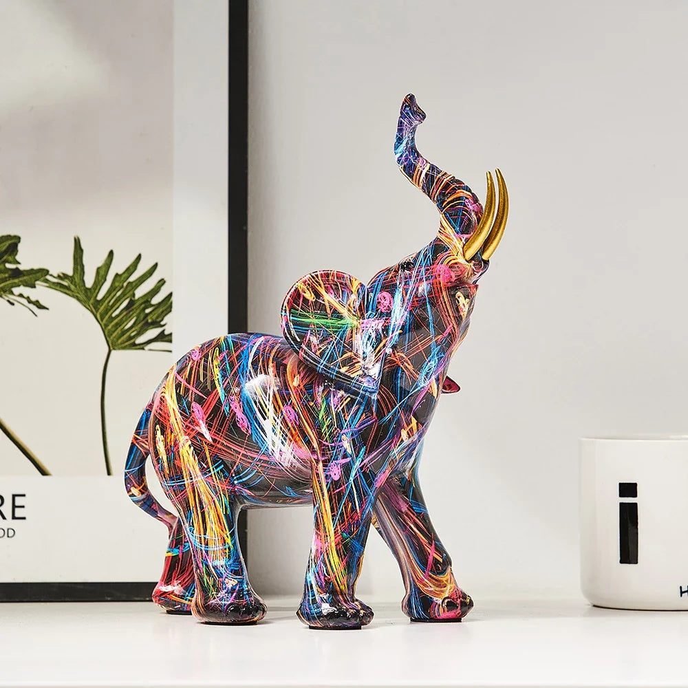 Nordisk Kunst – Farverig Graffiti Elefant Figur